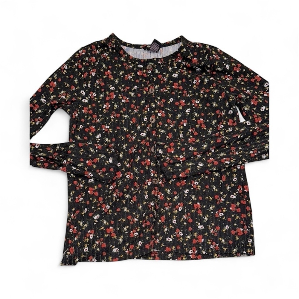 Forever 21 girls Floral Black Long Sleeve Top size 9-10